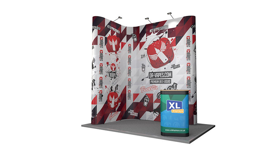 L-Shaped Pop Up Exhibition Stand 3m x 2m Features Jumbo Pop Up Display Stands